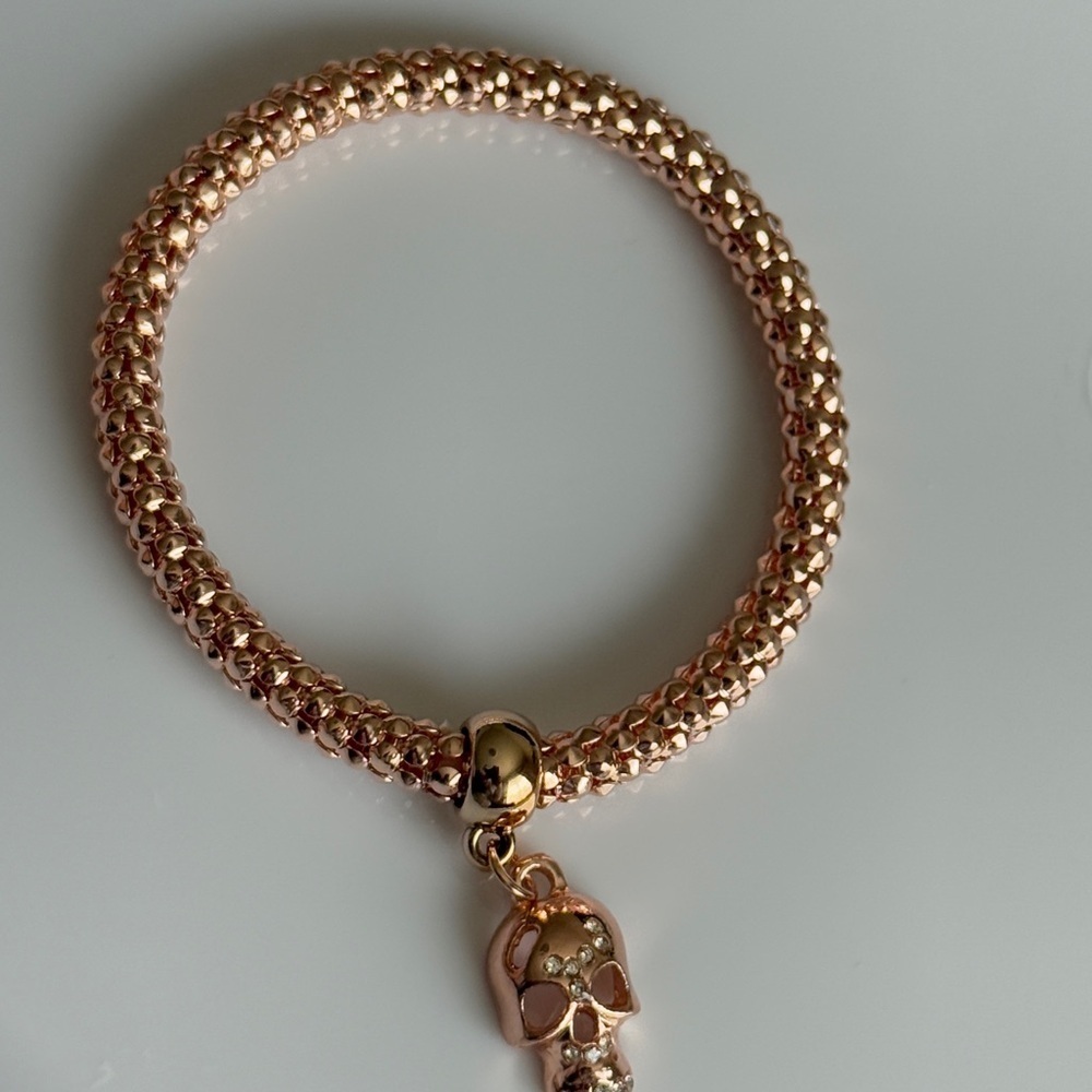Rose Gold Bracelet with Skull Charm - Picture 3 of 3